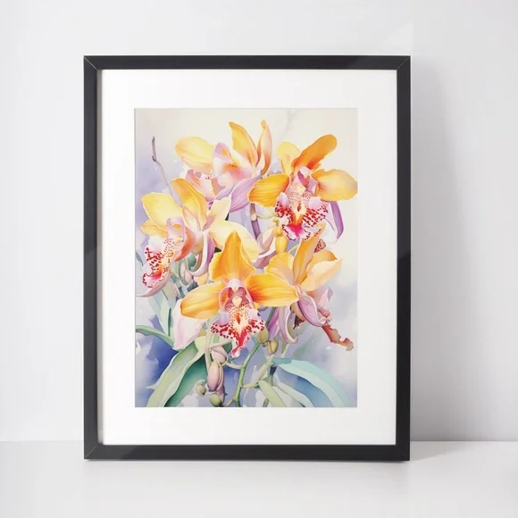 Watercolor Orchids Wall Art Illustration Print Poster Unframed - Picture 3 of 6